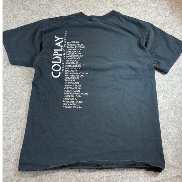 VINTAGE Coldplay Twisted Logic Tour Shirt Mens Medium Black Graphic Band Tee - Picture 2 of 6
